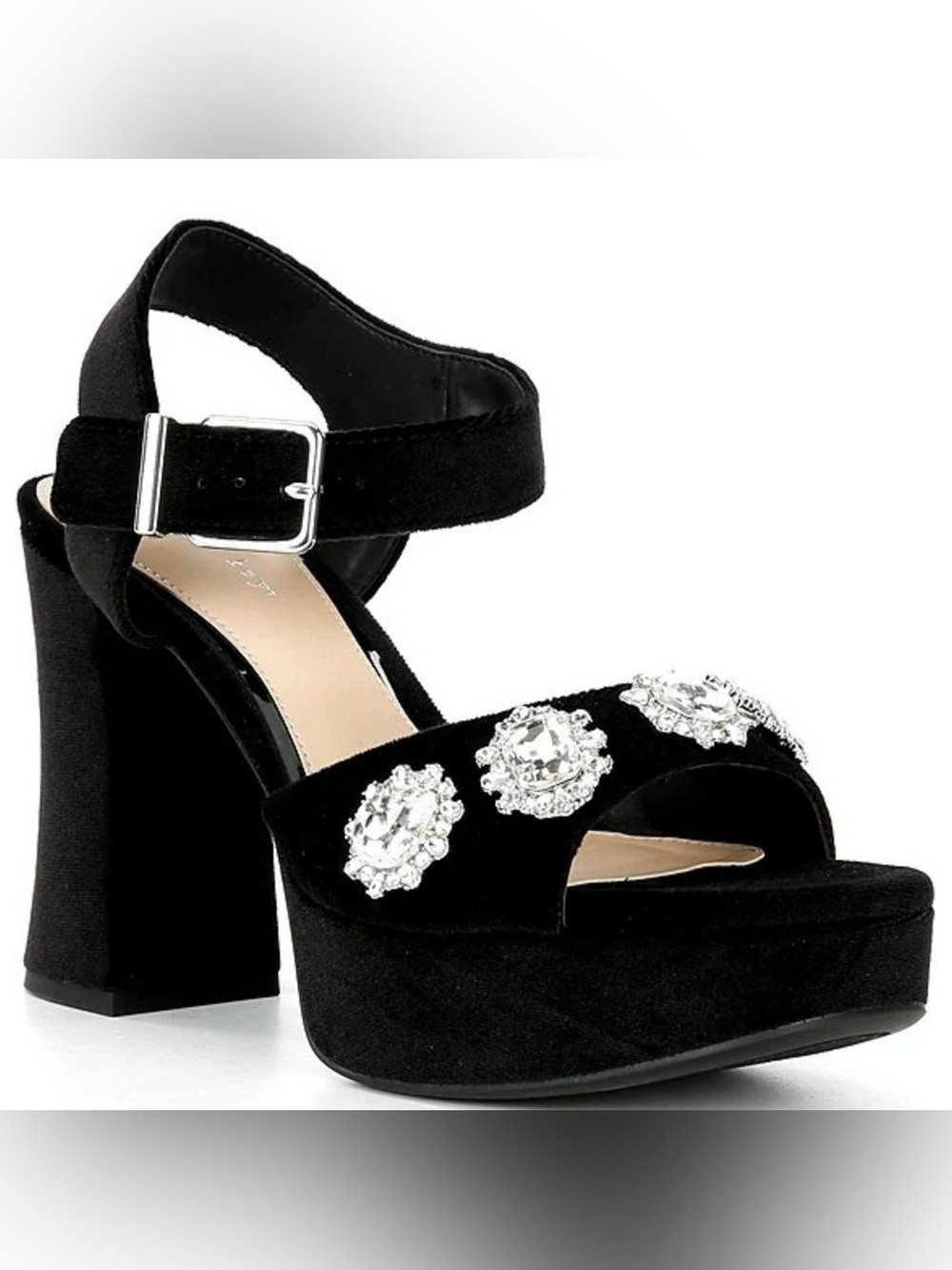 Copper Key Celleste Two Velvet Jewel Embellished Platform Dress Sandals
